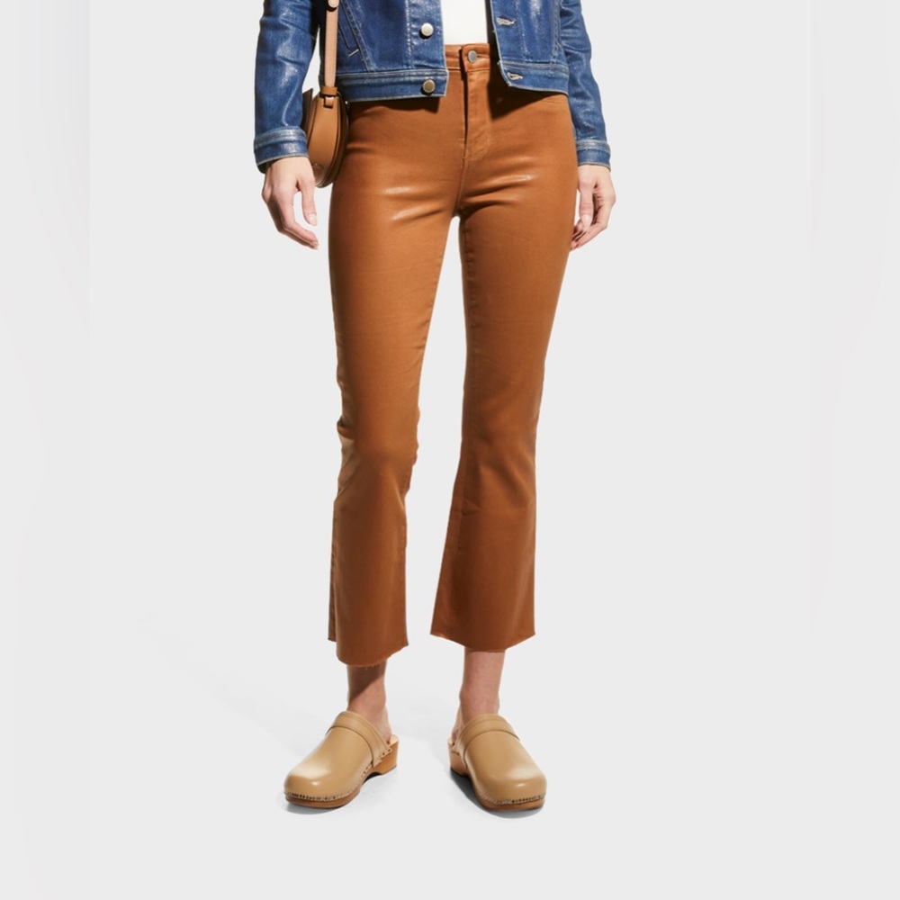 L'Agence Kendra High-Rise Coated Crop Flare Jeans in Brown Size 24